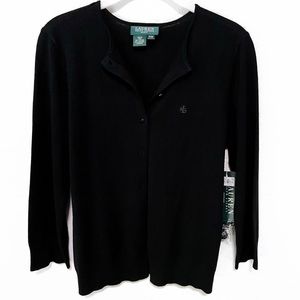 NWT Lauren Ralph Lauren Silk / Cashmere Button Front Cardigan in Black - PM